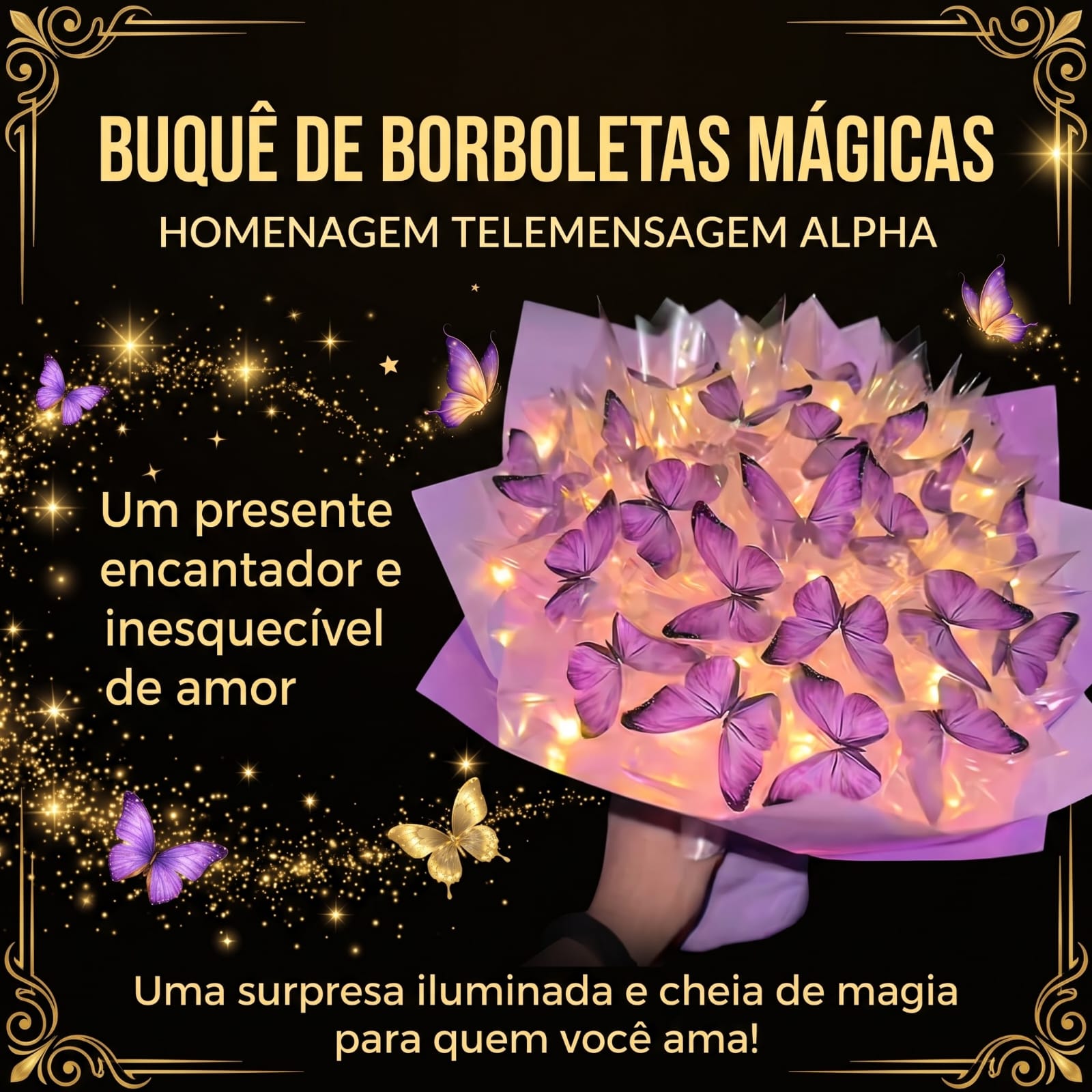 Buquê de Borboletas Mágicas com luzes